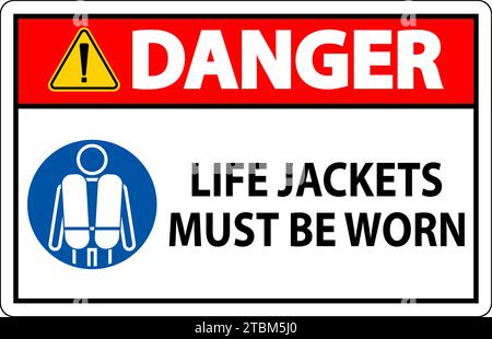 Wassersicherheitsschild Gefahr, Rettungswesten Müssen Getragen Werden Stock Vektor