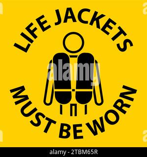 Wassersicherheitsschild Achtung, Schwimmwesten Müssen Getragen Werden Stock Vektor