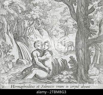 Salmacis und Hermaphroditus, veröffentlicht 1606. Serie: Die Metamorphosen von Ovid, pl. 36. Stockfoto