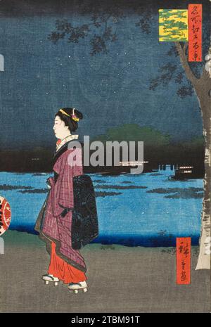 Nächtlicher Blick auf Matsuchiyama und den San'ya-Kanal (Matsuchiyama San'yabori Yakei), 1857. Serie: Nummer 34. Stockfoto
