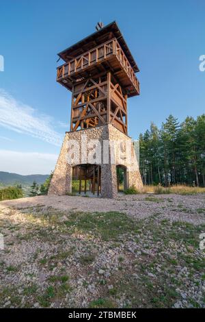 Hölzerner Aussichtsturm oder Aussichtsturm Haj. Nova Bana. Slowakei Stockfoto