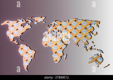 Etwa Weltkarte mit einem grauen Hintergrund dargestellt Stockfoto