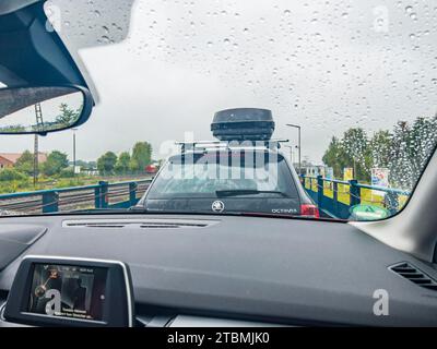 Mit dem Autozug vom Festland nach Sylt, Blue Car Train, Route NIebuell, Hindenburgdamm, Nordfriesland, Schleswig-Holstein Stockfoto