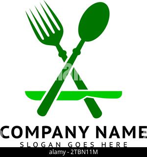 Anfangsbuchstabe A mit Gabel, Löffel, Messer für Restaurant-Logo-Design Stock Vektor