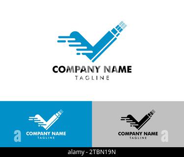 Glasfaser mit Häkchen Logo Vektorvorlage Stock Vektor