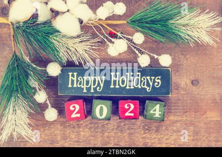 Holzblöcke und Text Happy Holidays und 2014 auf Holz Stockfoto