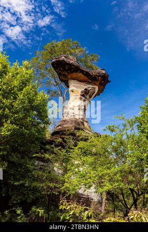 PHA Taem Nationalpark, erodierte Pilzfelsen „Sao Chaliang“, Felsmalerei, Ubon Ratchathani, Isan, Thailand, Südostasien, Asien Stockfoto