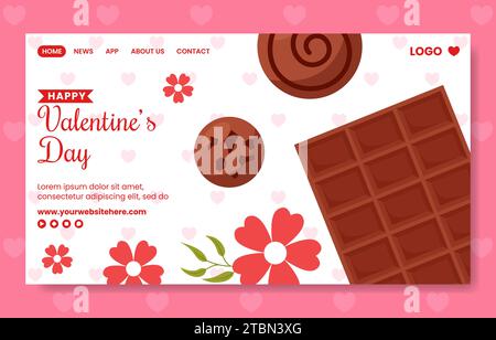 Happy Valentine's Day Social Media Landing Page Cartoon Templates Hintergrund Illustration Stock Vektor