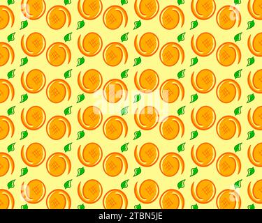 Frische Orangen Hintergrund, Hand gezeichnete Ikonen, Doodle Tapetenvektor, buntes nahtloses Muster mit frischen Früchten Sammlung Stock Vektor
