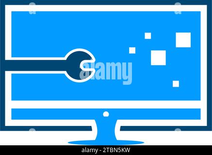 Computerreparatur, Digitale Computer-Logo-Vorlage Stock Vektor