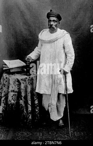 04 25 2018 Vintage Schwarzweiß alte Postkarte, Lokmanya Bal Gangadhar Tilak, Indien Asien. Stockfoto