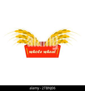 Wheat Ears Logo. Band mit der Inschrift Vollkorn. Goldene und gelbe Farben. Emblem, Symbol. Isolierte Vektordarstellung. Stock Vektor