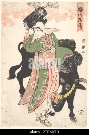 Der Schauspieler Segawa Roko als Holzverkäufer Ohara führt einen Ox 1922 von Utagawa Toyokuni I. an Stockfoto