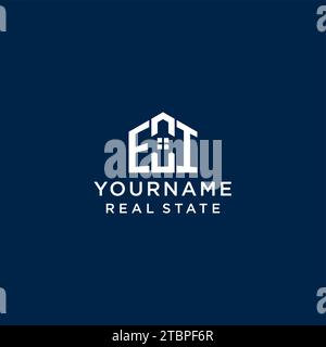 Initial Letter EI Monogramm Logo mit abstrakter Hausform, einfache und moderne Immobilien Logo Design Vektorgrafik Stock Vektor