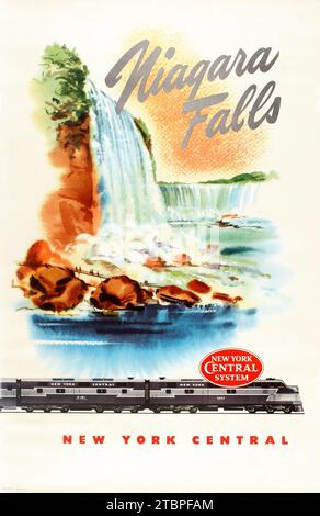 Vintage-Reiseplakat - New York Central Railway Poster mit Werbung für die Niagarafälle - 1951 Stockfoto