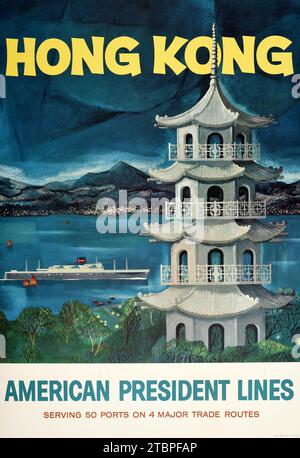 Vintage Asia Travel Poster - Hongkong - American President Lines 1957 Stockfoto