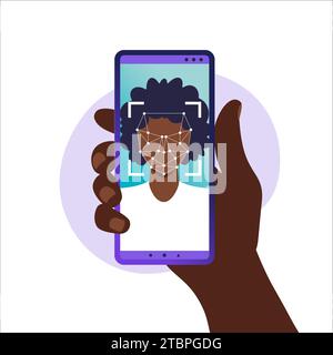 Face ID, Gesichtserkennungssystem. Scannen des biometrischen Identifikationssystems auf dem Smartphone. Stock Vektor