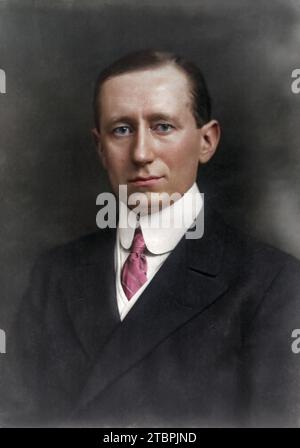 Guglielmo Marconi, Porträt, Kopf und Schultern, nach links gerichtet. Jahr: 1908. Fotografen: Pach Brothers. Stockfoto