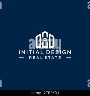 Initial Letter QD Monogramm Logo mit abstrakter Hausform, einfache und moderne Immobilien Logo Design Vektorgrafik Stock Vektor
