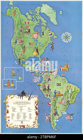 Vintage american Travel Poster – Bildkarte von Pan-America, USA 1966 Stockfoto