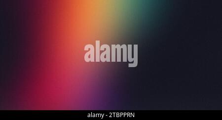 Rot Grün Lila Glow Grainy Gradient abstrakte Welle auf schwarzem Hintergrund. Rauschstruktur, Hintergrund, Bannerdesign. Glatter Verschwommener Hintergrund Für Landing Page. Stockfoto