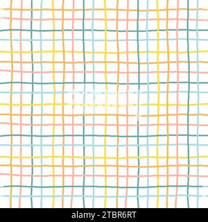 Gingham-Karo-Vektormuster Mit Kritzeleien. Vertikale und horizontale, von Hand gezeichnete, kreuzende Streifen. Geometrischer Hintergrund mit Schachzug. Cottagecore Stock Vektor