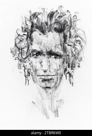 Porträt von Keith Richards (Musiker, Gitarrist und Sänger, Mitglied der Rolling Stones) Dessin de Ewa Klos Stockfoto