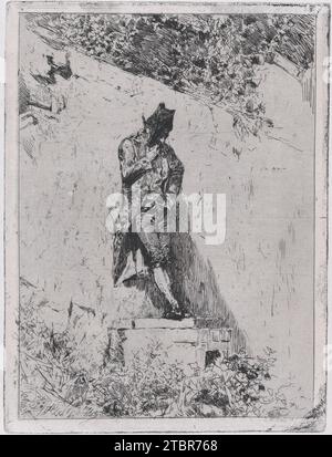 Meditation: Ein Mann, der auf einer Stufe an einer Mauer steht 1923 von Mariano Fortuny, 18381874 Stockfoto