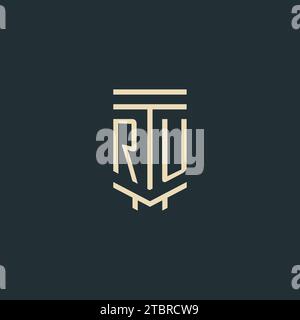 Ru Initial Monogramm mit einfachen Design-Ideen für Line-Art-Säulen-Logos Stock Vektor