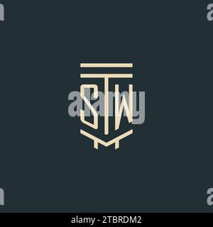 SW-Initialmonogramm mit einfachen Design-Ideen für Line Art-Säulen-Logos Stock Vektor