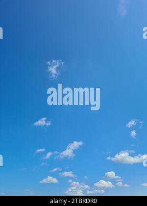 Blick in die endlose Weite mit weißen Wolken am blauen Himmel an einem Sommertag in Prerow an der Ostsee, Halbinsel Fischland-Darß-Zingst, Mecklenburg-Vorpommern, Deutschland Stockfoto