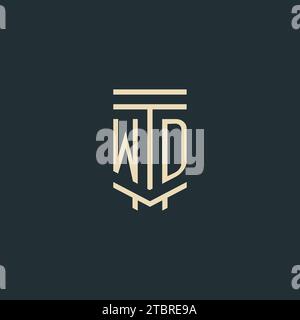 WD Initial Monogramm mit einfachen Design-Ideen für Line-Art-Säulen-Logos Stock Vektor