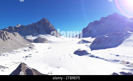 Mountain Snow Sun Ray Illustration, 3d Rendering Stockfoto