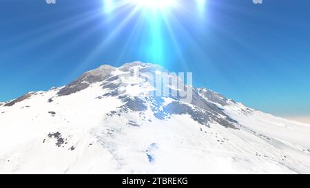 Mountain Snow Sun Ray Illustration, 3d Rendering Stockfoto
