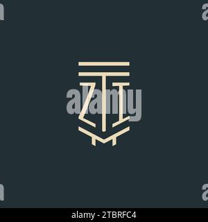 ZI Initial Monogramm mit einfachen Design-Ideen für Line-Art-Säulen-Logos Stock Vektor