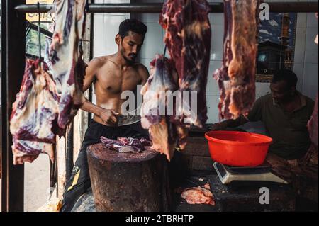 Der typische Markt von Bangladesch. Metzger, Fisch, Gemüse und Gewürze. Mirpur District, Dhaka, Bangladesch Stockfoto