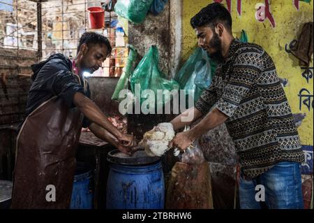 Der typische Markt von Bangladesch. Metzger, Fisch, Gemüse und Gewürze. Mirpur District, Dhaka, Bangladesch Stockfoto