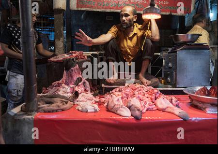 Der typische Markt von Bangladesch. Metzger, Fisch, Gemüse und Gewürze. Mirpur District, Dhaka, Bangladesch Stockfoto