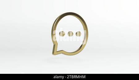 Goldenes Symbol. Chat-Sprechblase in Kreisform mit Punkten innen. Perspektivische Ansicht. Minimales Konzept. 3D-Rendering. Stockfoto