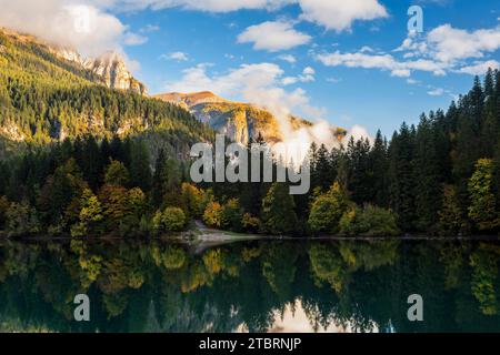 Reflexionen im Tovel-See, Europa, Italien, Trentino Südtirol, Non-Valley, Ville d'Anaunia Gemeinde, Provinz Trient Stockfoto