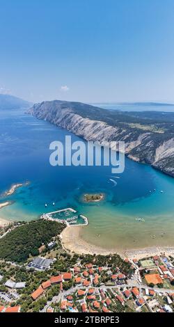 Kroatien, Insel Rab, aus der Vogelperspektive auf dem Rajska plaza (Paradiesstrand) in Lopar Stockfoto