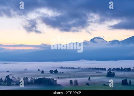 Trübe Stimmung am frühen Morgen in Richtung Benediktenwand Stockfoto