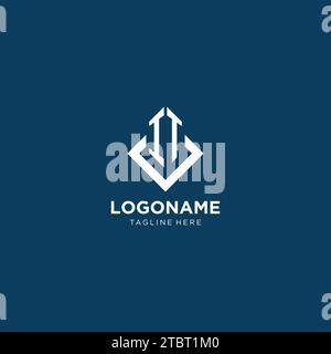 Anfängliche quadratische Raute mit Logo und Linien, moderne und elegante Vektorgrafik im Logo-Design Stock Vektor