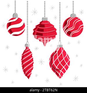 Set mit roten weihnachtskugeln im Doodle-Stil Stock Vektor