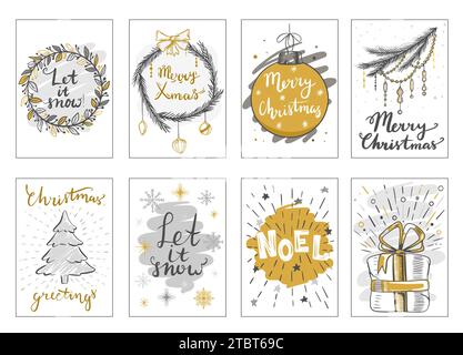 Satz Weihnachtskarten, Tags. Frohe weihnachtsgrüße, Dekoration Stock Vektor