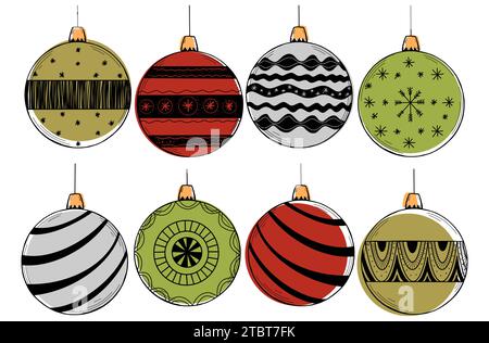 Vektor-Satz von Hand gezeichnetem Weihnachtskugel Spielzeug. Stock Vektor