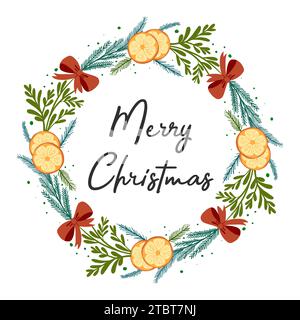 Vintage Gravur Weihnachtskranz Illustration. Handgezeichnet. Stock Vektor