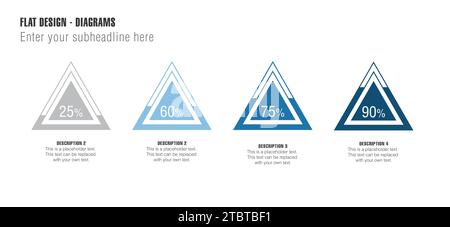 Diagramme für flache Konstruktion. Vorlage für Vektor-Infografik-Komponenten mit einem blauen Prozentkreis Stock Vektor