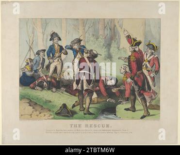 Die RescueSergeants Newton und Jasper von Marion's Brigade retteten amerikanische Gefangene vor einer britischen Garde, die ihre Musketen gestapelt hatten, während sie in der Nähe einer Quelle in South Carolina 1779 ruhten. 1963 von Currier & Ives Stockfoto