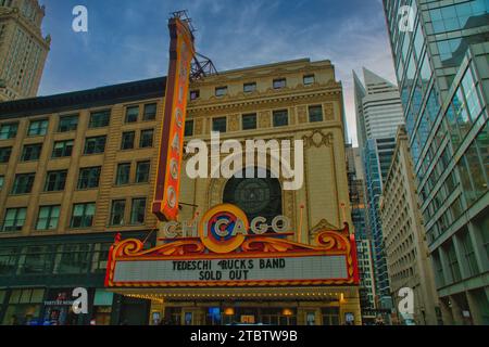 CHICAGO, ILLINOIS, USA - April 1,2023: Das Chicago Theater in der State Street in Chicago, Illinois. 1921 erbaut, Chicago Theater Stockfoto